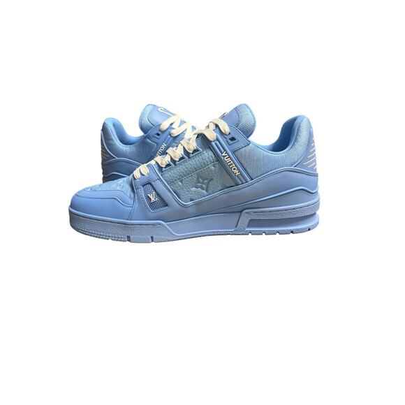 Louis Vuitton LV Trainer Sneakers Blue Embossed Monogram Size 9.5LV US 10.5-11.5 - Picture 7 of 13